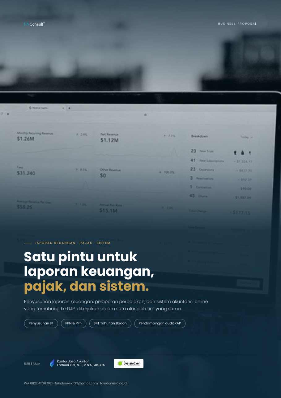 Sampul brosur laporan keuangan, pajak dan sistem